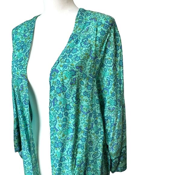 CUPCAKES AND CASHMERE Large Blue Floral Kimono Cardigan Swimwear Cover Up Boho - Picture 3 of 10